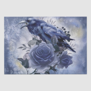 Papel De Seda Rosa azul Raven Bird Blue Whimsical Decoupage