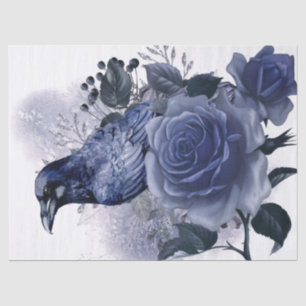 Papel De Seda Rosa azul Raven Bird Blue Whimsical Decoupage