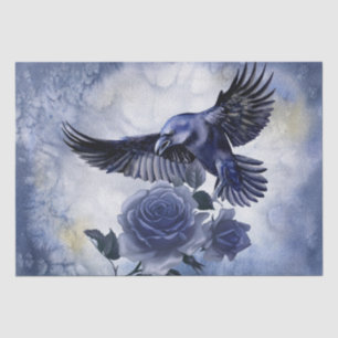 Papel De Seda Rosa azul Raven Bird Blue Whimsical Decoupage