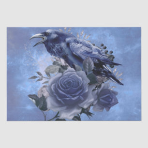 Papel De Seda Rosa azul Raven Bird Blue Whimsical Decoupage
