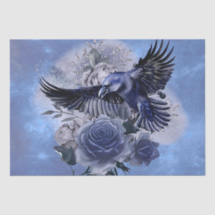 Papel De Seda Rosa azul Raven Bird Blue Whimsical Decoupage