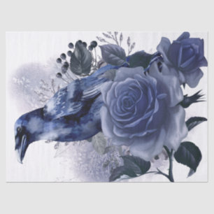 Papel De Seda Rosa azul Raven Bird Blue Whimsical Decoupage