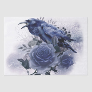 Papel De Seda Rosa azul Raven Bird Blue Whimsical Decoupage