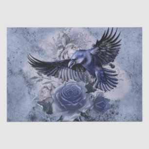 Papel De Seda Rosa azul Raven Bird Blue Whimsical Decoupage