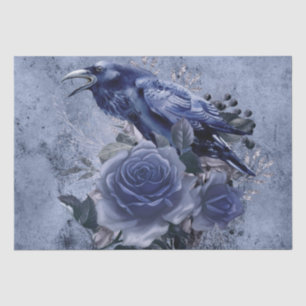 Papel De Seda Rosa azul Raven Bird Blue Whimsical Decoupage