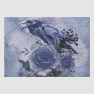 Papel De Seda Rosa azul Raven Bird Blue Whimsical Decoupage