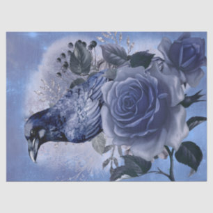 Papel De Seda Rosa azul Raven Bird Blue Whimsical Decoupage