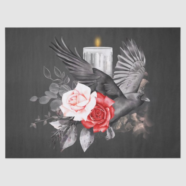 Papel De Seda Rosa Black Raven Whimsical Watercolor Decoupage (Anverso)