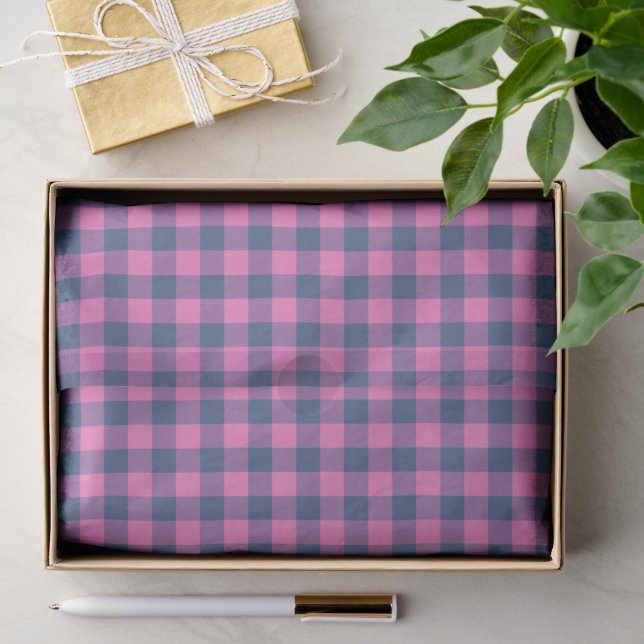 Papel De Seda Rosa Caliente Azul Púrpura Estampado Gingham Geomé (Regalo )