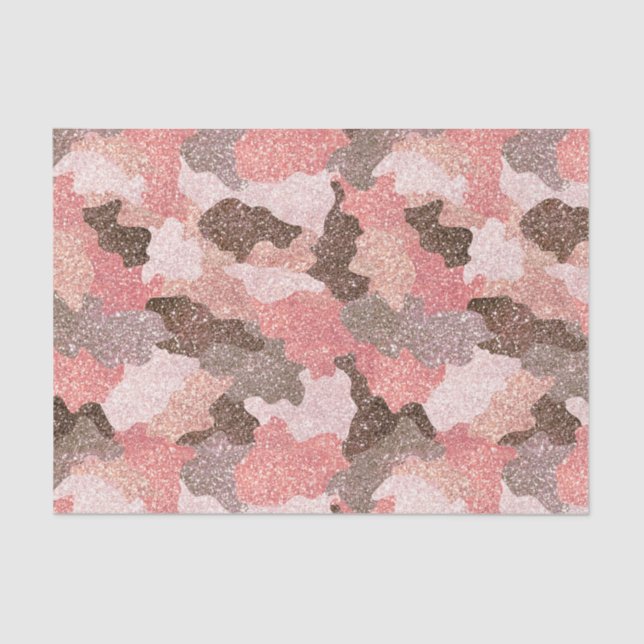 Papel De Seda Rosa Camo Faux Purpurina Camouflage Glam (Anverso)