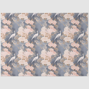 Papel De Seda Rosa claro gris floral asiático pájaro
