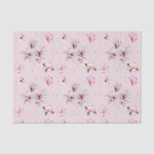Papel De Seda Rosa Claro Magnolia Floral Acuarela Regalo