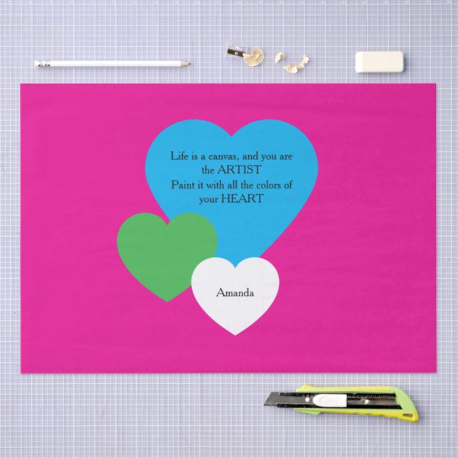 Papel de seda rosa con corazones (Artesanía)