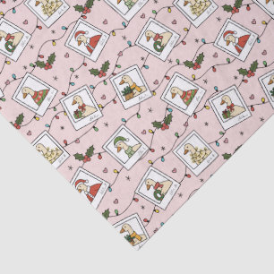 Papel de seda rosa con gansos de Navidad dibujados