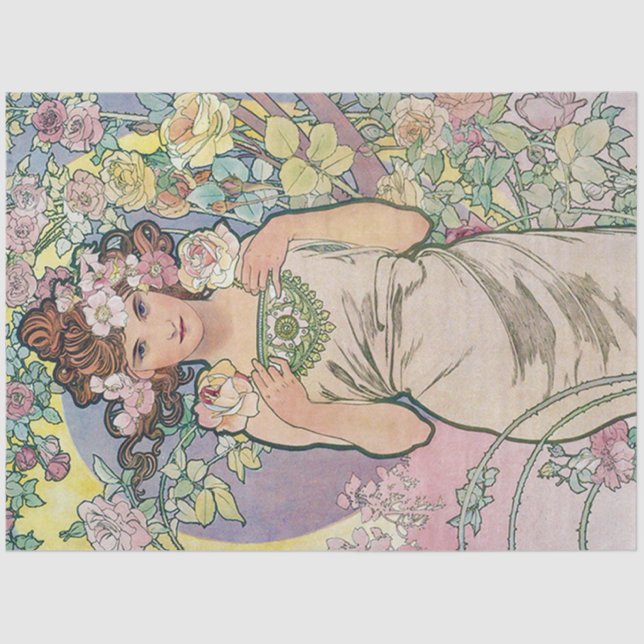 Papel De Seda Rosa (Cuatro Flores), Alphonse Mucha (Anverso)