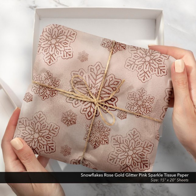 Papel De Seda Rosa de copos de nieve Purpurina de oro Espuma ros (Snowflakes Rose Gold Glitter Pink Sparkle Tissue Paper)