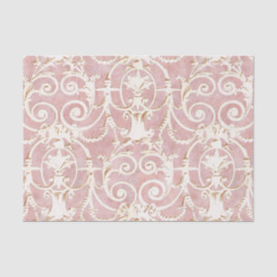 Papel De Seda Rosa de cosecha y Damasco Beige