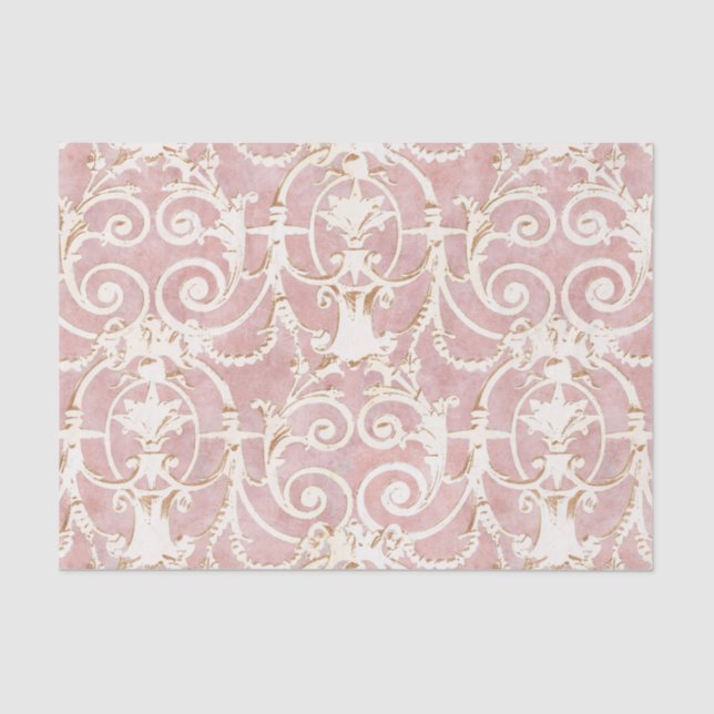 Papel De Seda Rosa de cosecha y Damasco Beige (Anverso)