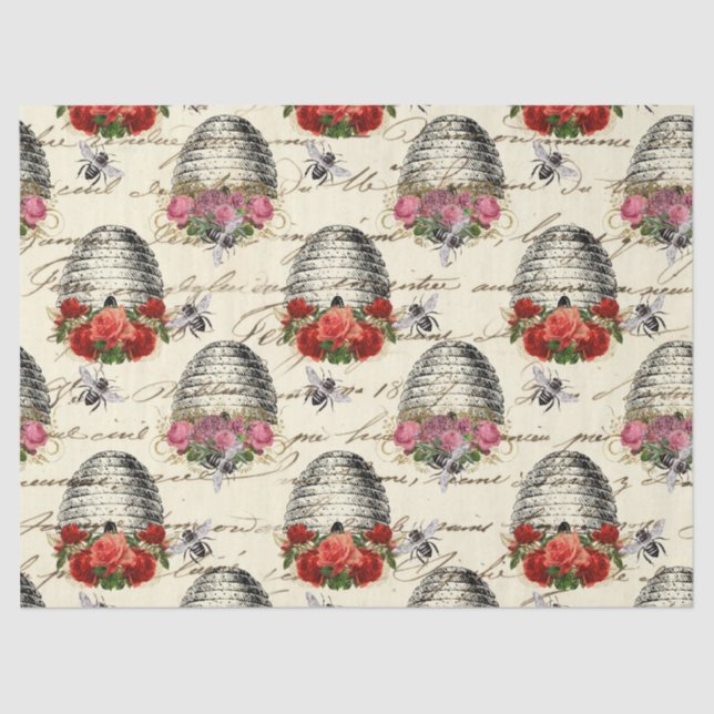 Papel De Seda Rosa de cosecha y Desconexión de abejas (Anverso)