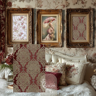 Papel De Seda Rosa de Damasco Crimson Gold Barroco Damasco