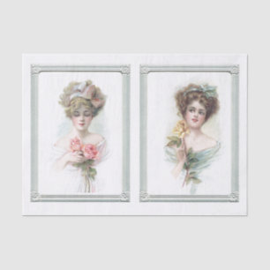 Papel De Seda Rosa de época Lady Frames Roses rosados amarillos