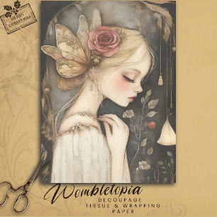 Papel De Seda Rosa de hadas vintage y ala de mariposa desconchad