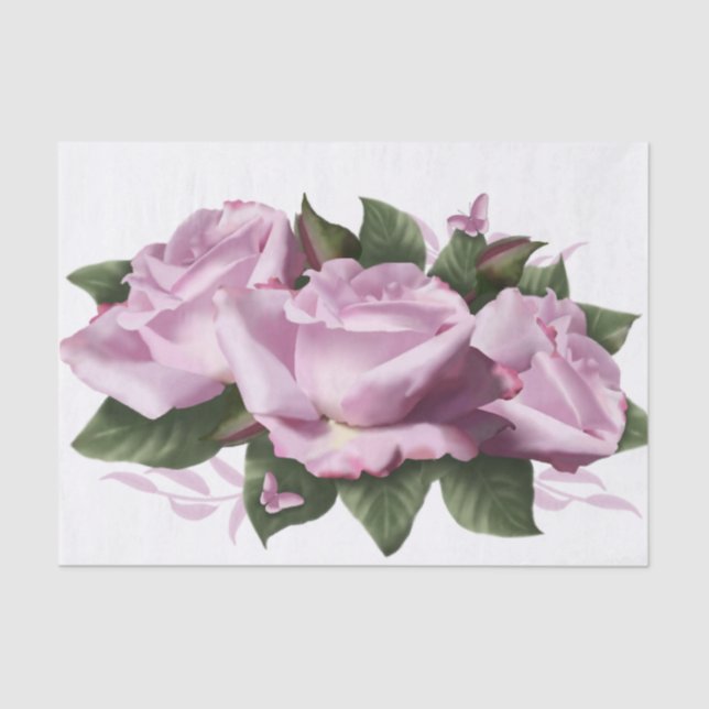 Papel De Seda Rosa de lavanda pintada Mariposa de flores Blanco (Anverso)