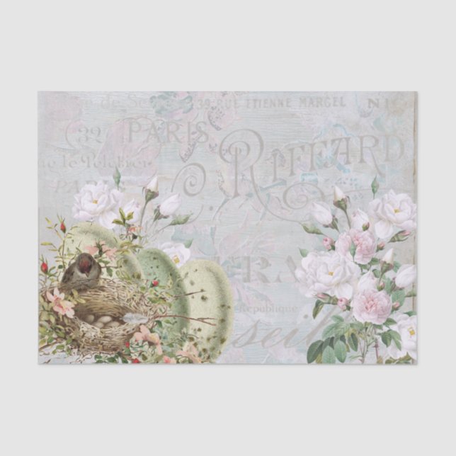 Papel De Seda Rosa De Nido De Pájaro Guión Francés Decoupage Tis (Anverso)