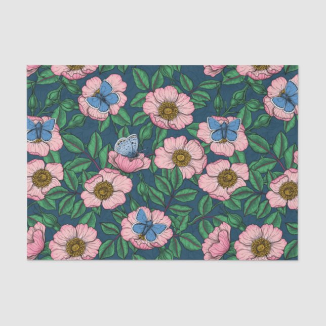 Papel De Seda Rosa de perro y mariposas (Anverso)