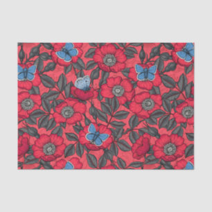 Papel De Seda Rosa de perro y mariposas en rojo y azul