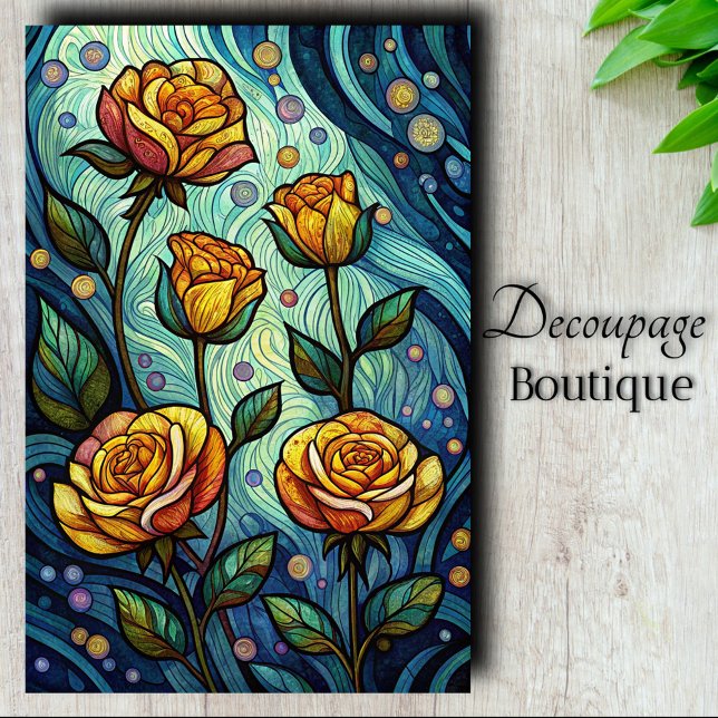 Papel De Seda Rosa de vidrio emplomado en decoupage (Stained Glass Rose Decoupage Tissue Paper)