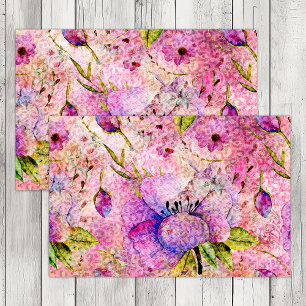 PAPEL DE SEDA ROSA DECOUPAGE FLORAL BOHEMIO GRUNGE