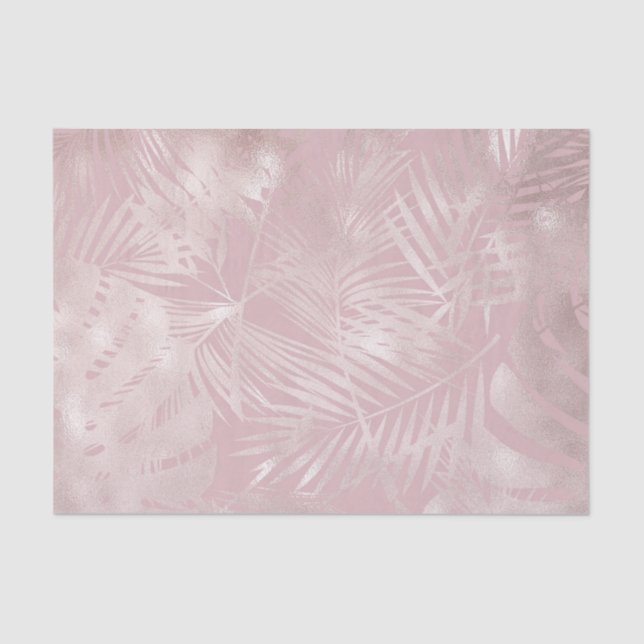 Papel De Seda Rosa Dorado Botánico Tropical Hojas de Palma (Anverso)