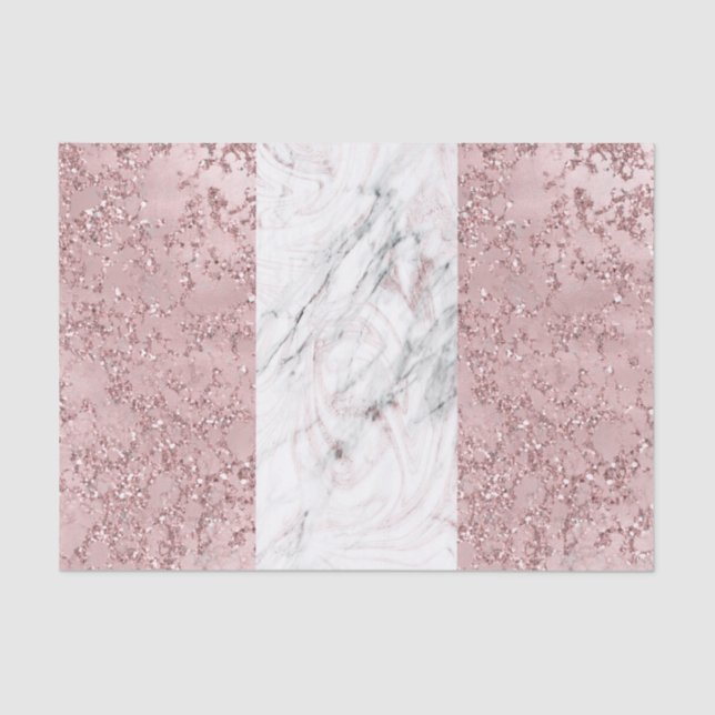 Papel De Seda Rosa Dorado Glam Moderno Mármol & Brillo Decorativ (Anverso)