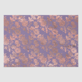 Papel De Seda Rosa Dorado Glamuroso con Hojas y Floral Lavanda