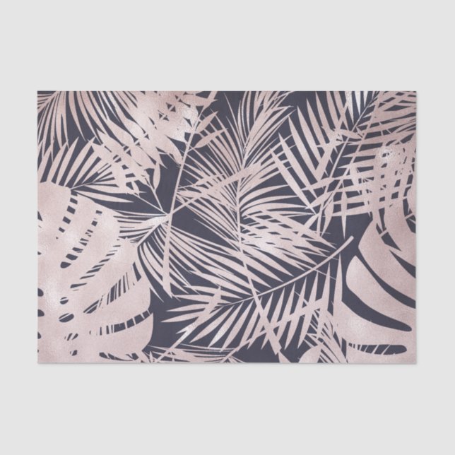 Papel De Seda Rosa Dorado Oscuro Hojas de Palma Tropicales (Anverso)
