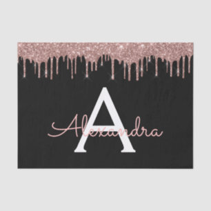 Papel De Seda Rosa Dorado - Rosa Beige y Brillo Negro Monograma 