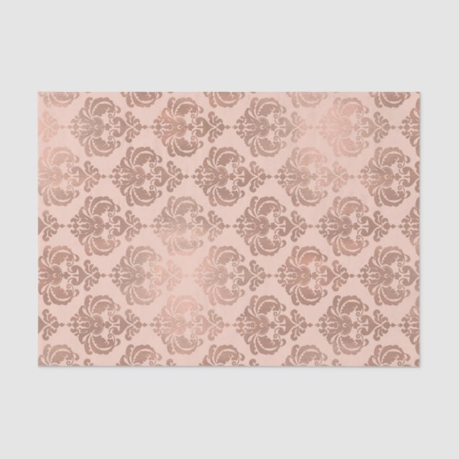 Papel De Seda Rosa Dorado Rubor Rosa Glam Damask Moderno (Anverso)