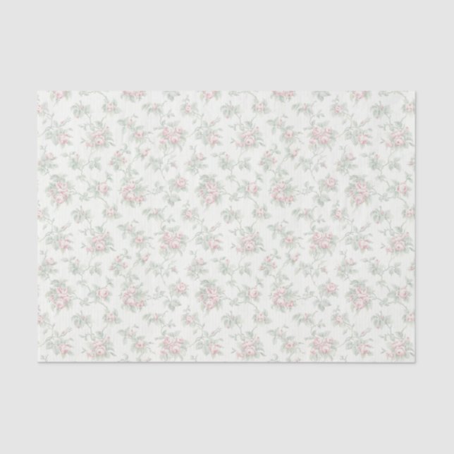 Papel De Seda Rosa Dreamy Floral Stripe Decoupage Romántico Verd (Anverso)