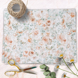 Papel De Seda Rosa Flor Floral Hojas de Eucalipto Acuarela