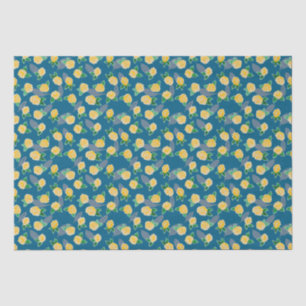 Papel De Seda Rosa floral amarillo en azul