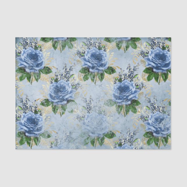 Papel De Seda Rosa floral azul Ephemera (Anverso)