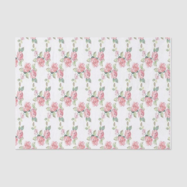 Papel De Seda Rosa Floral Chic Deslucido (Anverso)