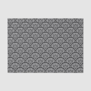 Papel De Seda Rosa floral damasco en negro y blanco