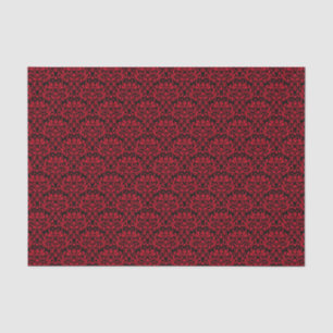 Papel De Seda Rosa Floral Damasco Negro y Rojo