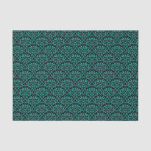Papel De Seda Rosa Floral Damask Negro y Turquesa