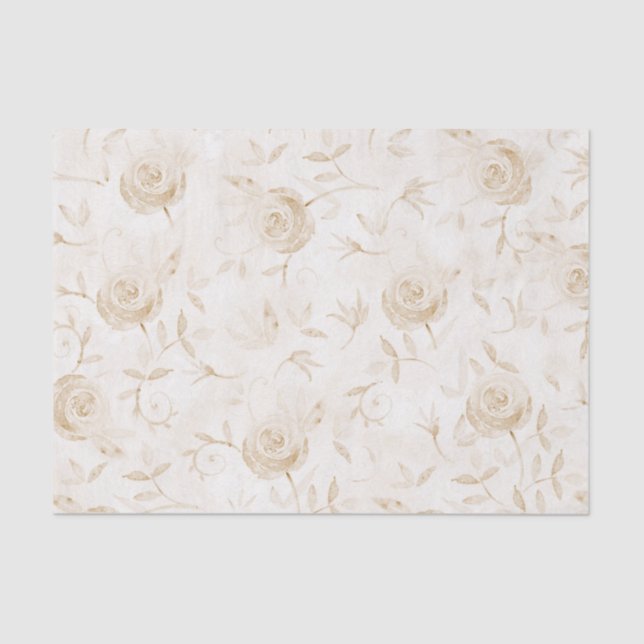 Papel De Seda Rosa floral elegante estilo beige blanco (Anverso)