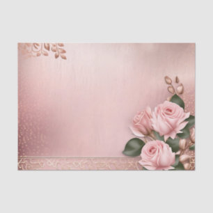 Papel De Seda Rosa floral Oro Botánico