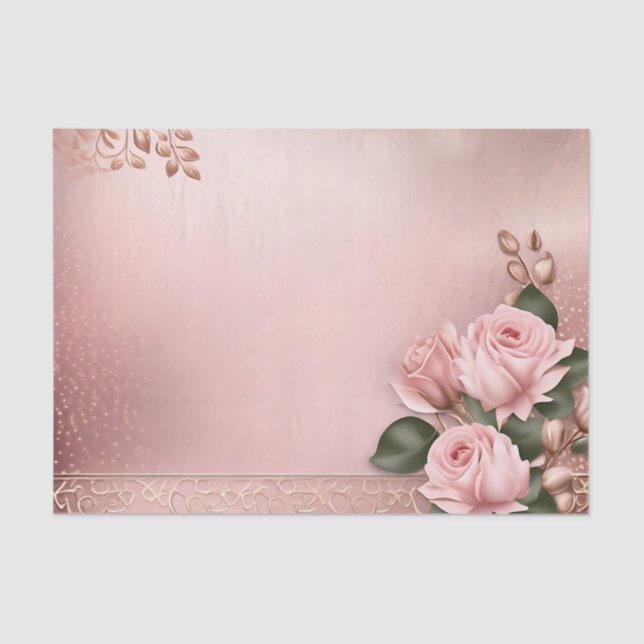 Papel De Seda Rosa floral Oro Botánico (Anverso)