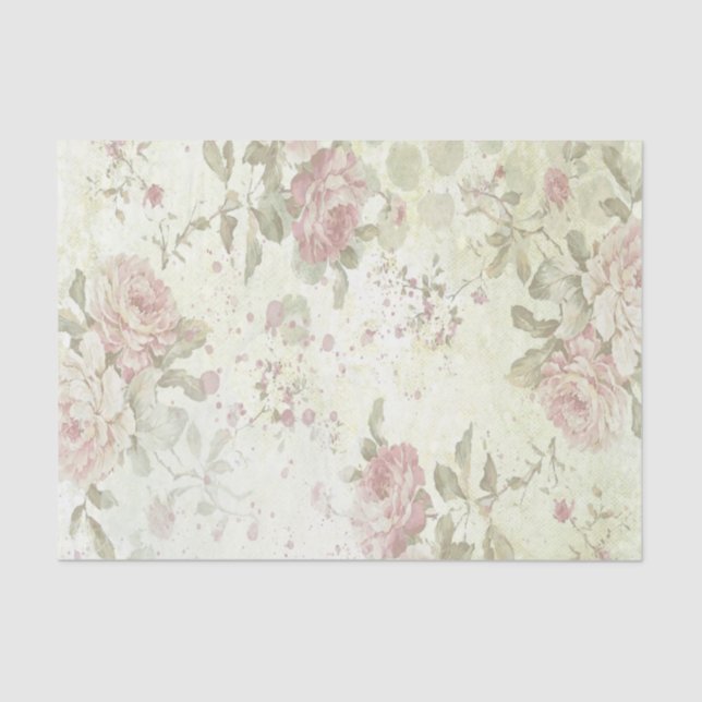 Papel De Seda Rosa Floral Shabby Chic Rosa (Anverso)